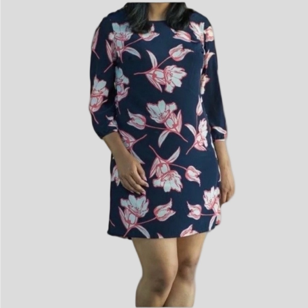 😍SHOW SPECIAL OLD NAVY Navy Blue Floral Sheath Dress Exposed Zipper Plus size XL